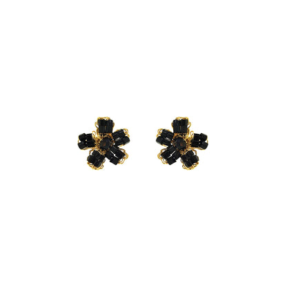 Black & Gold Aster Mini Post Handmade Crochet Earrings