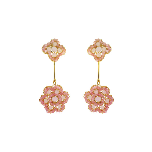 Flower-Drop-Soft-Pink-Gold-Poppy-Dangle-Handmade-Crochet-Earrings-18k-gold-filled-wire-hypoallergenic-lightweight-statement-soul-collection