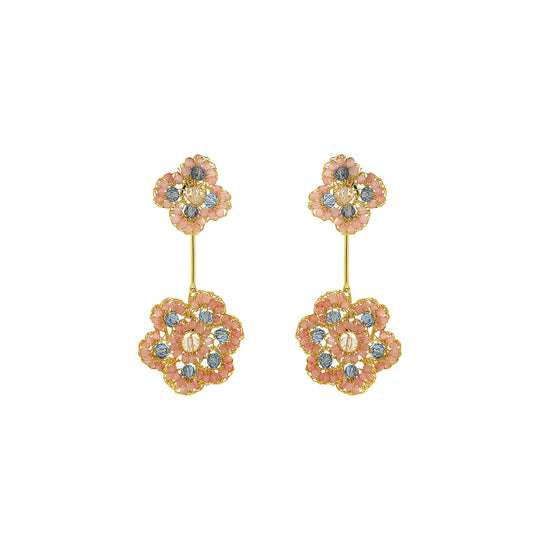 Flower-Drop-Soft-Pink-Blue-Gold-Poppy-Dangle-Handmade-Crochet-Earrings-18k-gold-filled-wire-hypoallergenic-lightweight-statement-soul-collection