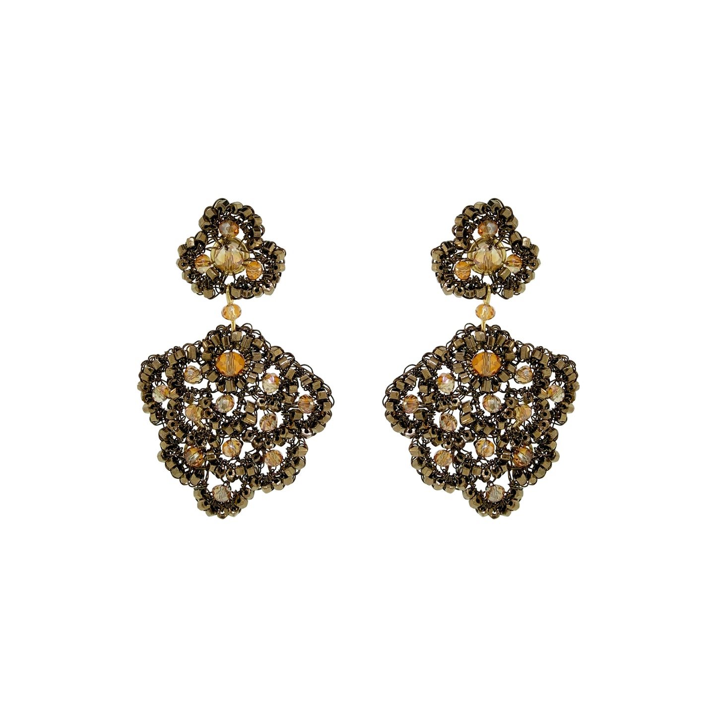 Sepia Mix Poppy Cascade Handmade Crochet Earrings