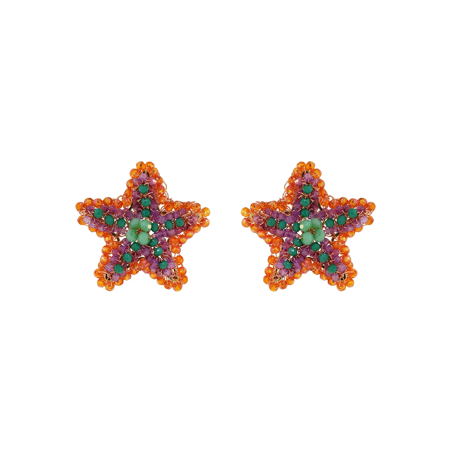 Post-orange-teal-purple-Gold-Sea-Star-Handmade-Crochet-Earrings-18k-gold-filled-wire-hypoallergenic-lightweight-statement-soul-brazilian-collection