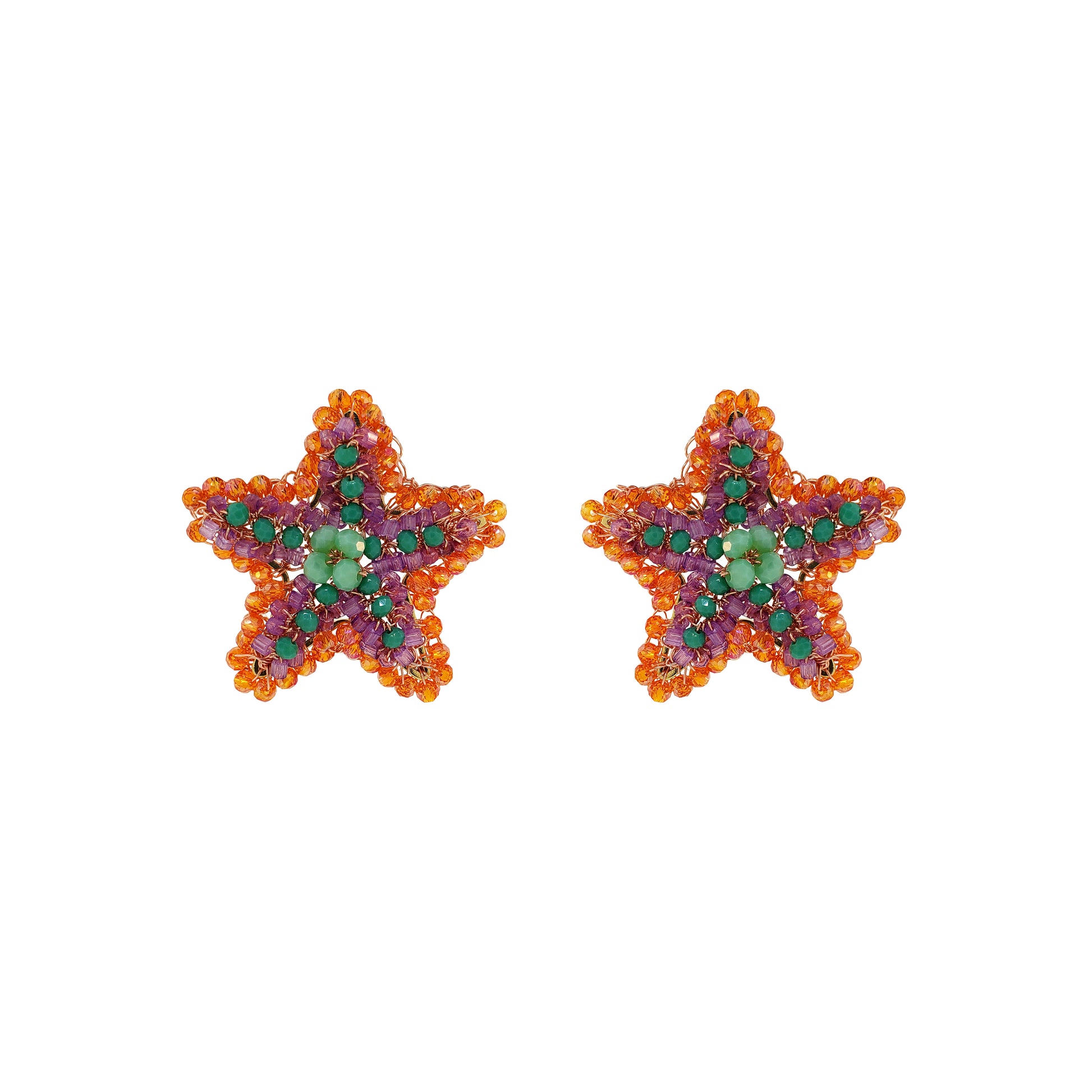 Post-orange-teal-purple-Gold-Sea-Star-Handmade-Crochet-Earrings-18k-gold-filled-wire-hypoallergenic-lightweight-statement-soul-brazilian-collection
