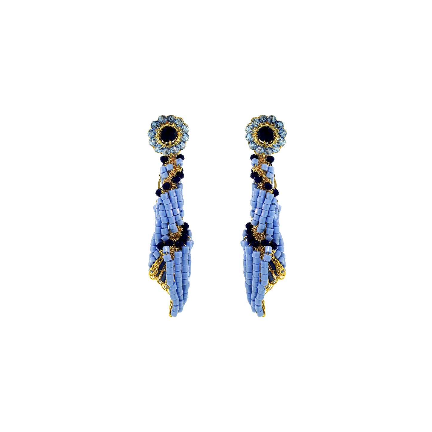 Sky Blue Mix Tower Shell Handmade Crochet Earrings