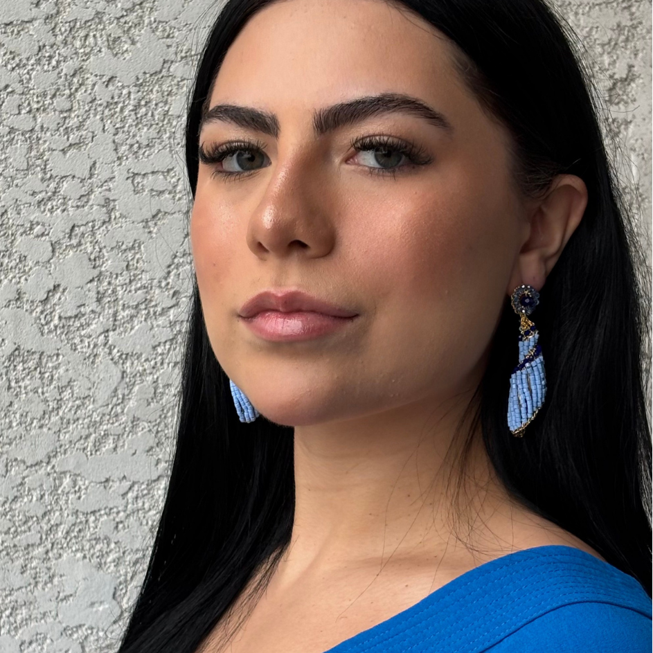 Sky Blue Mix Tower Shell Handmade Crochet Earrings