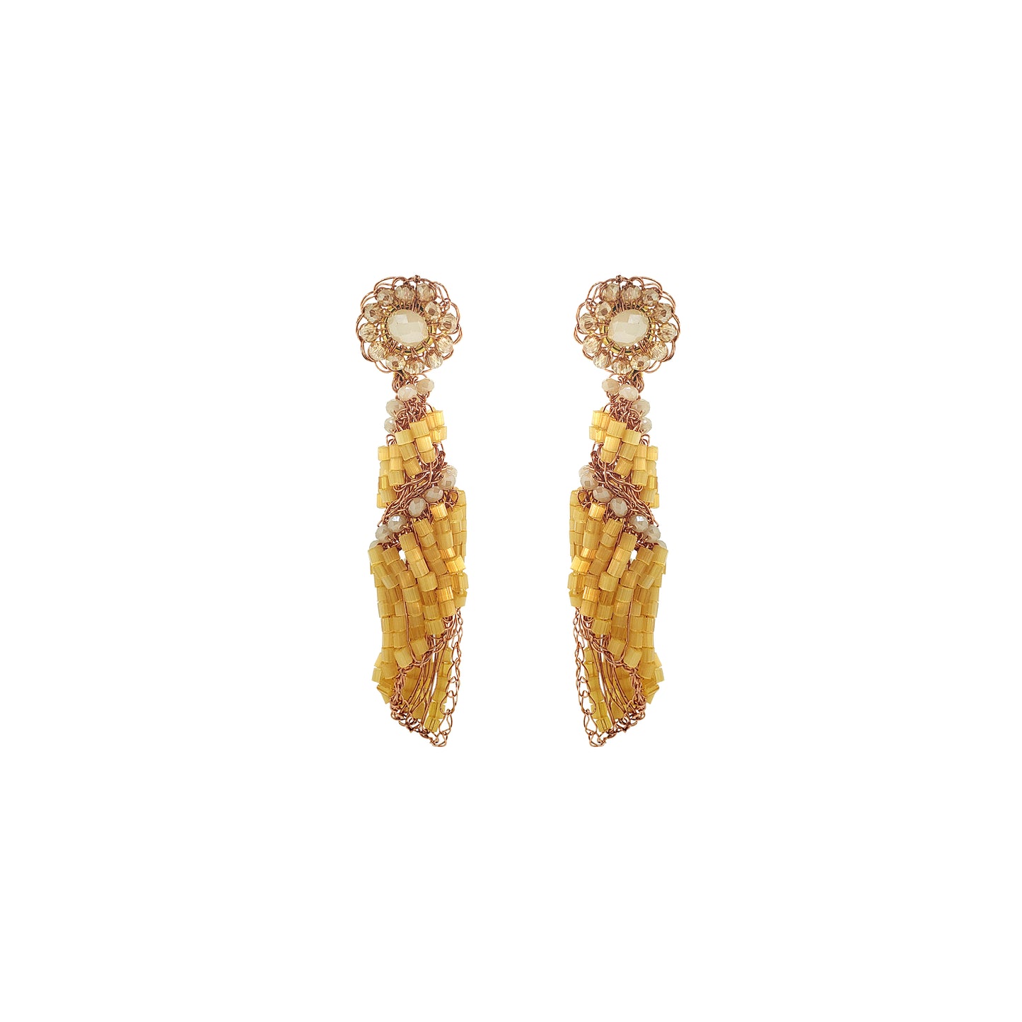 Butter Yellow Mix Tower Shell Handmade Crochet Earrings