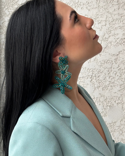 Teal Mix Sea Star Cascade Handmade Crochet Earrings