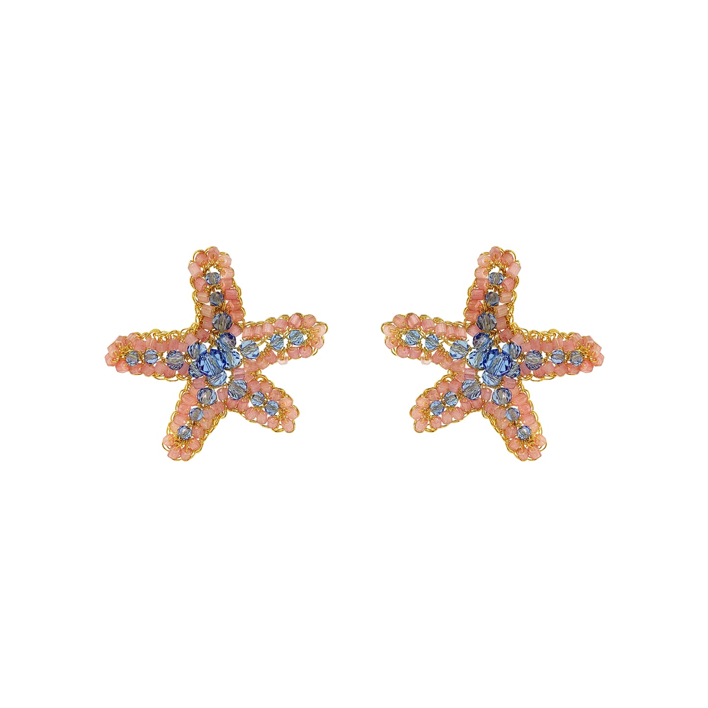 Soft Pink & Blue Mix Sea Star Handmade Crochet Earrings