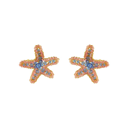 Soft Pink & Blue Mix Sea Star Handmade Crochet Earrings