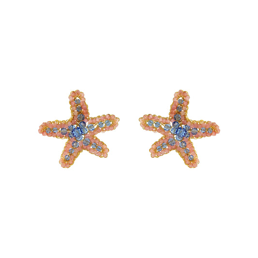 Soft Pink & Blue Mix Sea Star Handmade Crochet Earrings