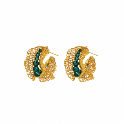 Teal Green & Gold Nalu Maxi Hoops Handmade Crochet Earrings