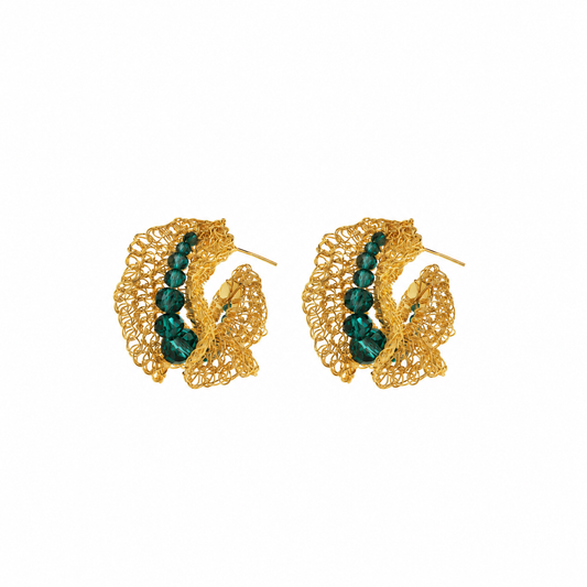 Teal Green & Gold Nalu Maxi Hoops Handmade Crochet Earrings