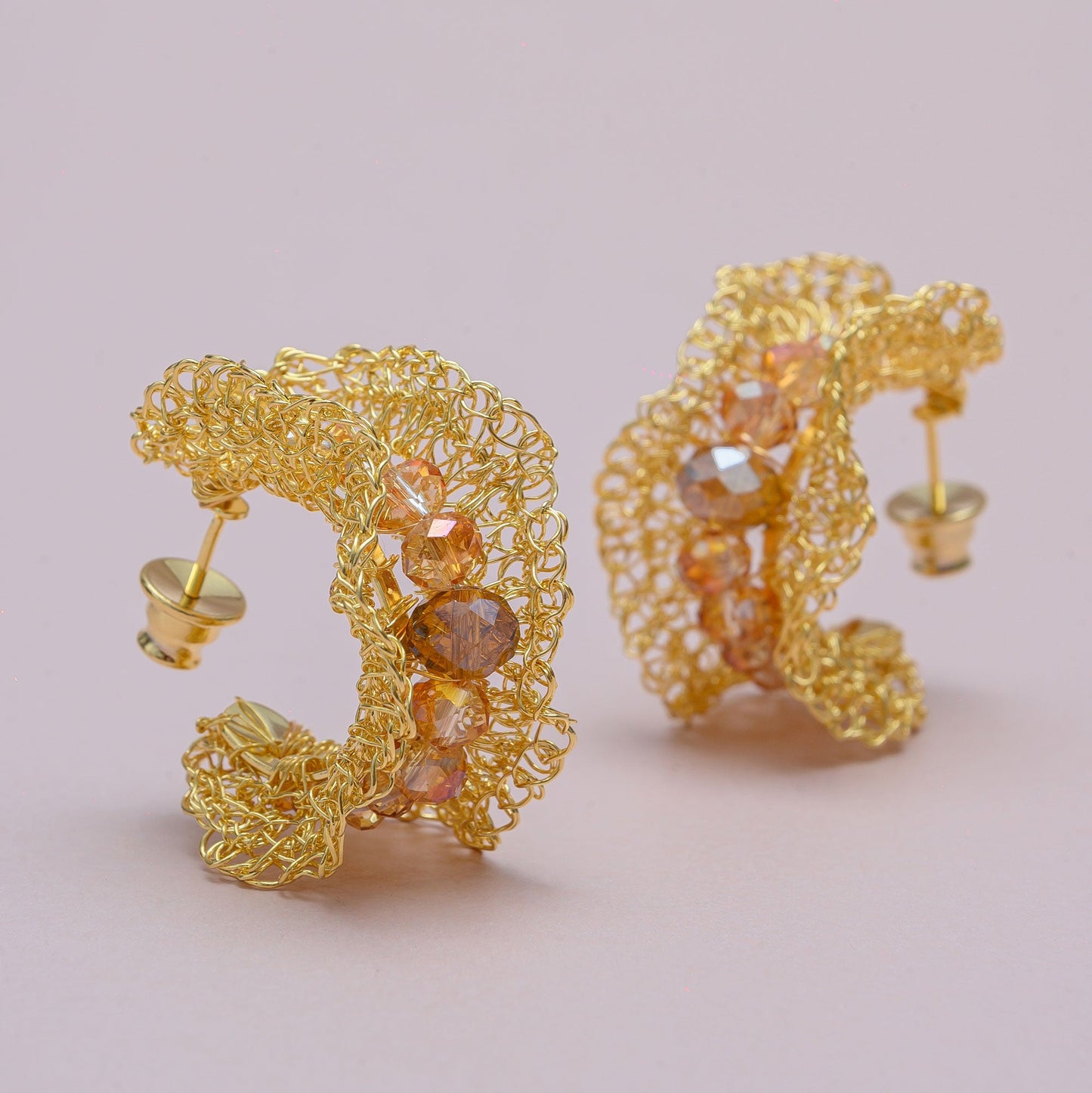 Amber & Gold Nalu Maxi Hoops Handmade Crochet Earrings