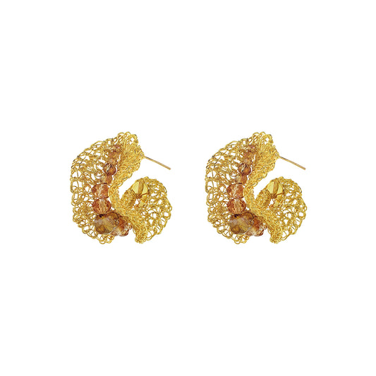 Amber & Gold Nalu Maxi Hoops Handmade Crochet Earrings
