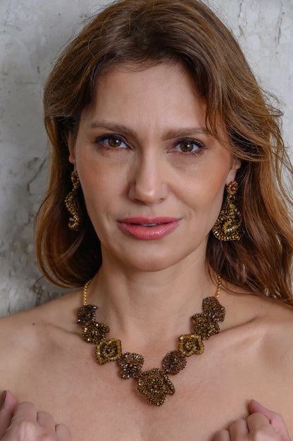 Sepia Mix Jasmine Handmade Crochet Necklace