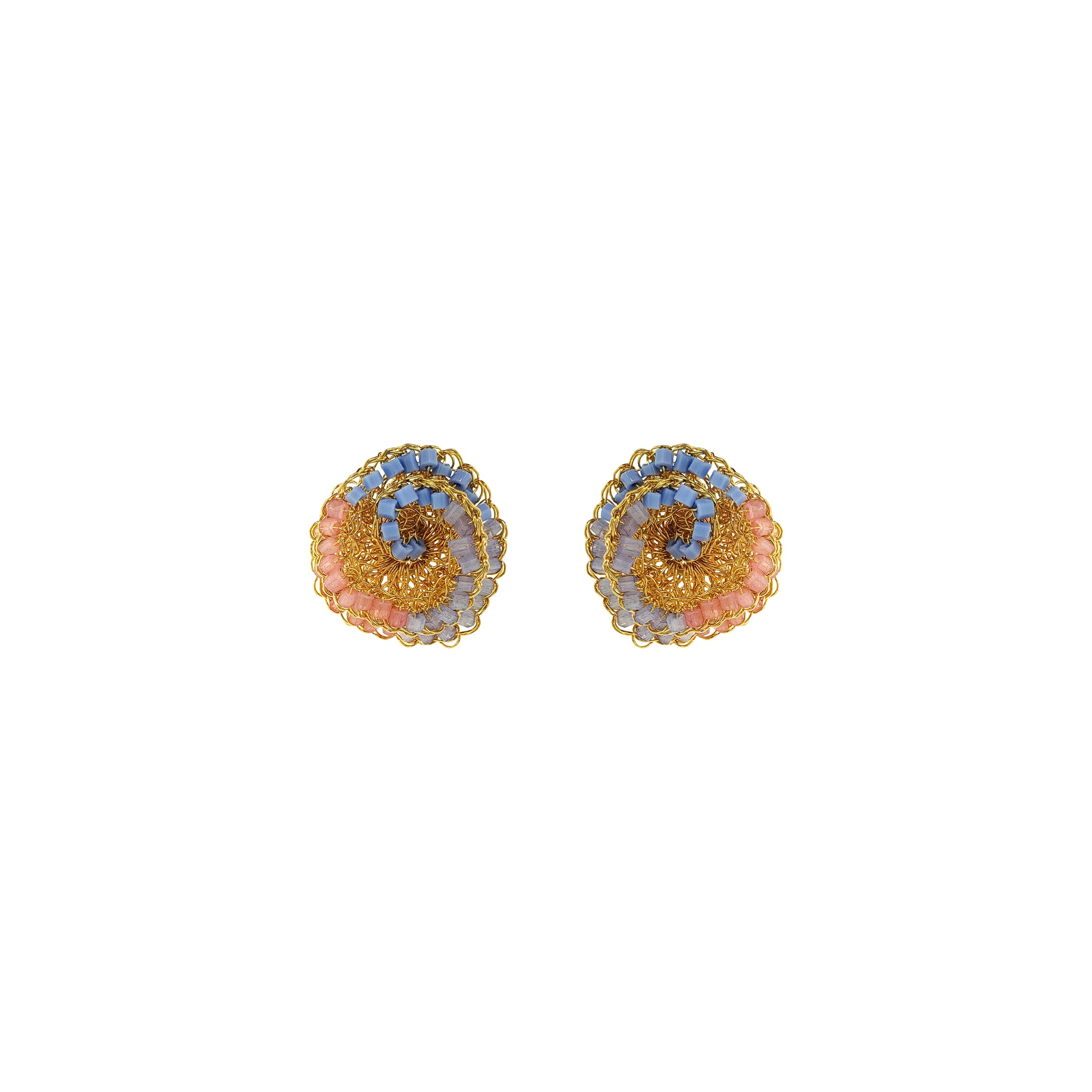 Organic-Floral-soft-pink-blue-Gold-Jasmine-Mini-Post-Handmade-Crochet-Earrings-18k-gold-filled-wire-hypoallergenic-lightweight-statement-soul-collection