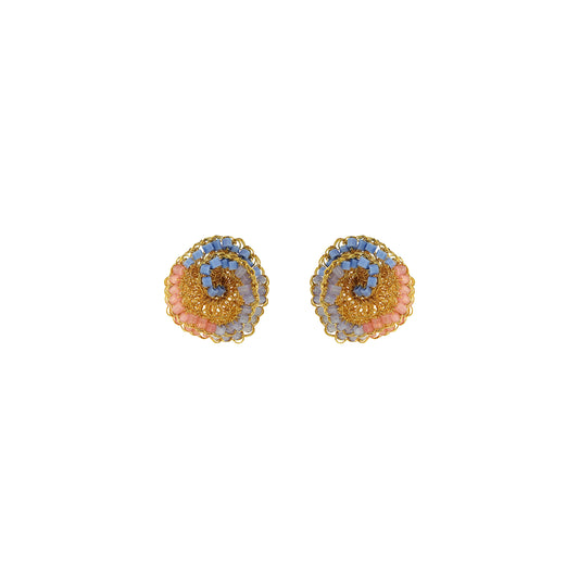 Organic-Floral-soft-pink-blue-Gold-Jasmine-Mini-Post-Handmade-Crochet-Earrings-18k-gold-filled-wire-hypoallergenic-lightweight-statement-soul-collection