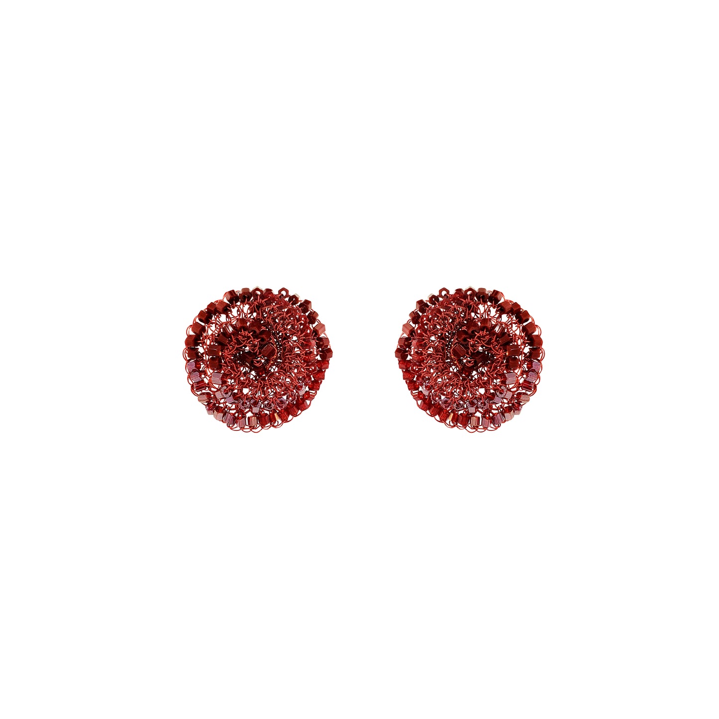 Organic-Floral-soft-red-burgundy-Gold-Jasmine-Mini-Post-Handmade-Crochet-Earrings-18k-gold-filled-wire-hypoallergenic-lightweight-statement-soul-collection