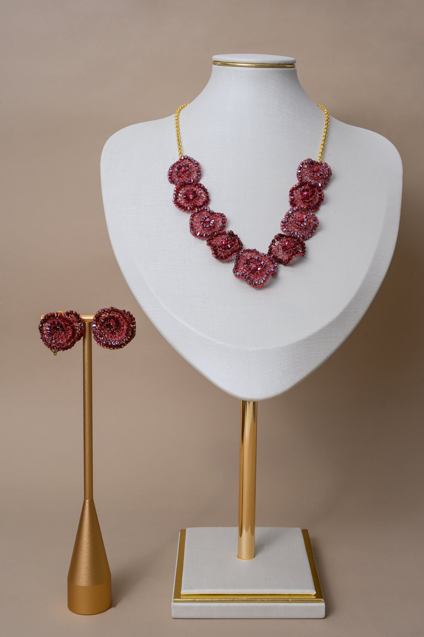 Burgundy Mix Jasmine Handmade Crochet Necklace