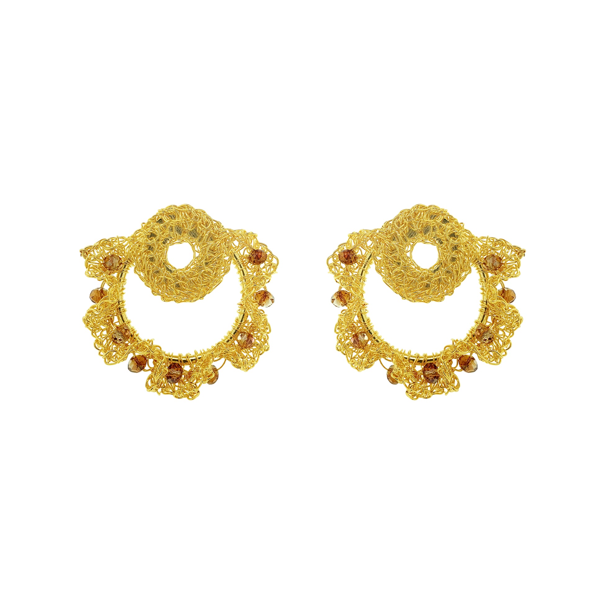 Amber-Gold-Nalu-Circle-Post-Handmade-Crochet-Earrings-handmade-crochet-circle-post-with-unique-design-18k-gold-filled-wire-hypoallergenic-lightweight-statement-jewelry