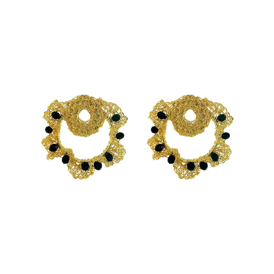 black-Gold-Nalu-Circle-Post-Handmade-Crochet-Earrings-handmade-crochet-circle-post-with-unique-design-18k-gold-filled-wire-hypoallergenic-lightweight-statement-jewelry