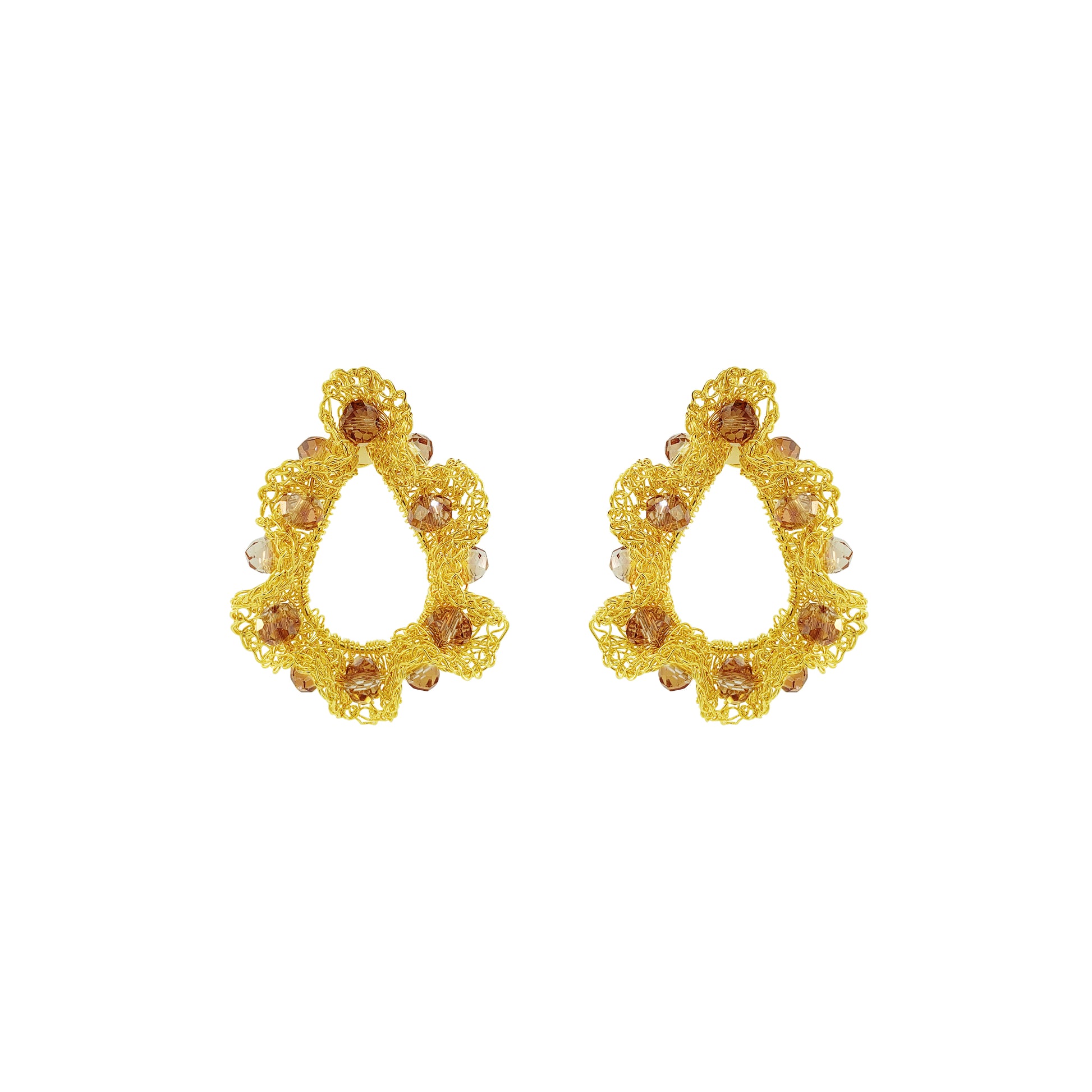 Amber-Gold-Nalu-teardrop-Handmade-Crochet-Earrings-handmade-crochet-teardrop-with-unique-design-18k-gold-filled-wire-hypoallergenic-lightweight-statement