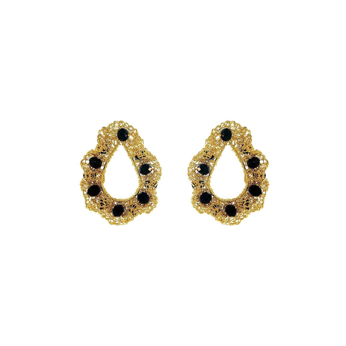 Black-Gold-Nalu-teardrop-Handmade-Crochet-Earrings-handmade-crochet-teardrop-with-unique-design-18k-gold-filled-wire-hypoallergenic-lightweight-statement