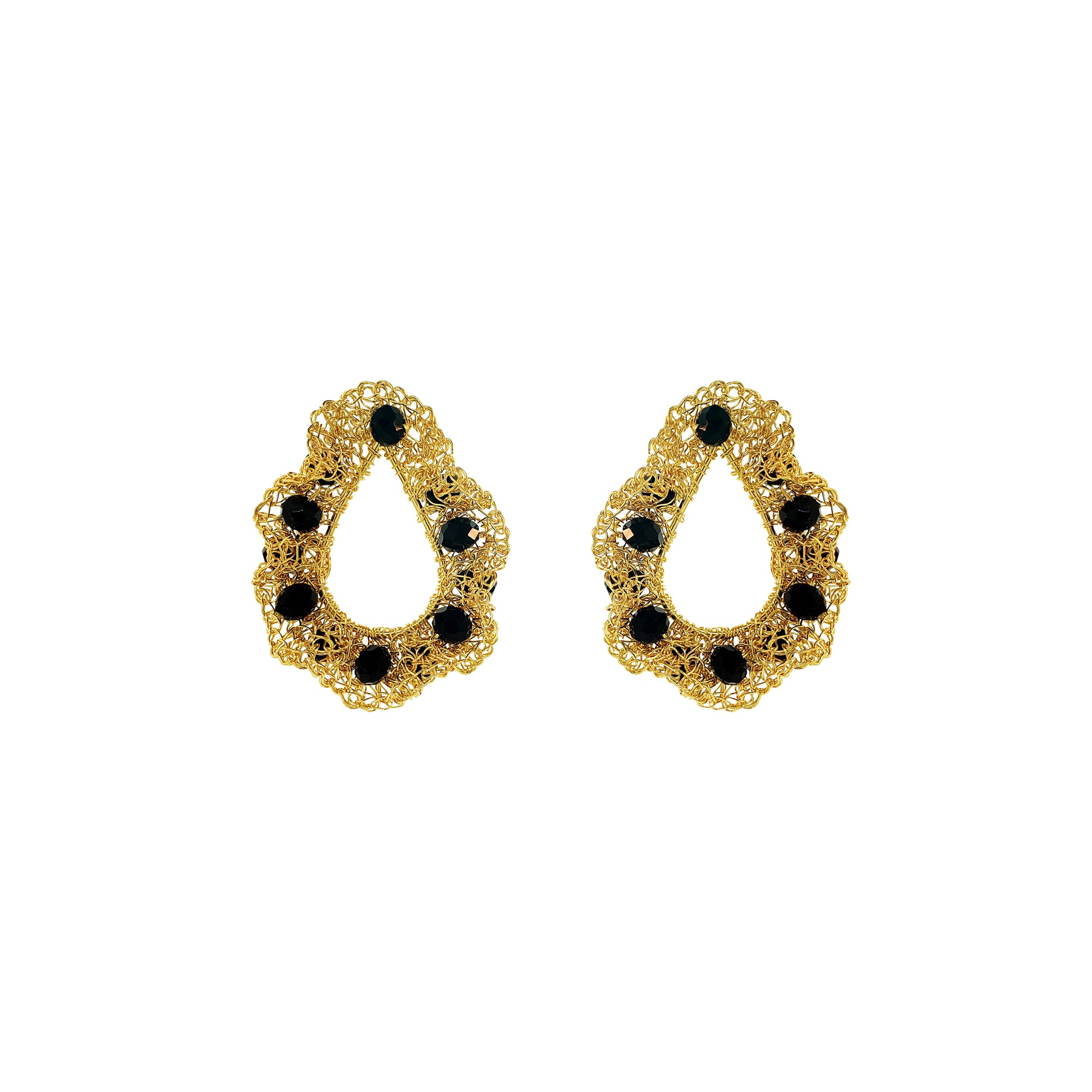 Black-Gold-Nalu-teardrop-Handmade-Crochet-Earrings-handmade-crochet-teardrop-with-unique-design-18k-gold-filled-wire-hypoallergenic-lightweight-statement