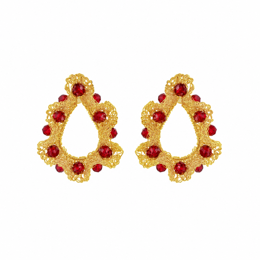 Red & Gold Nalu Teardrop Handmade Crochet Earrings