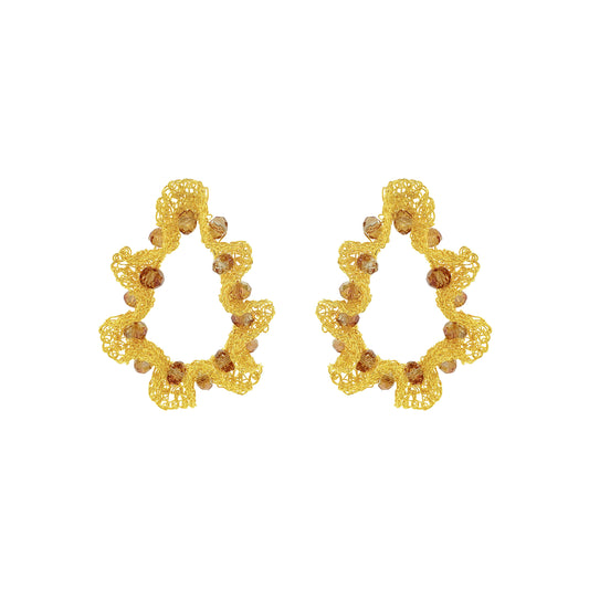 Amber-Gold-Nalu-maxi-teardrop-Handmade-Crochet-Earrings handmade-crochet-teardrop-with-unique-design-18k-gold-filled-wire-hypoallergenic-lightweight-statement