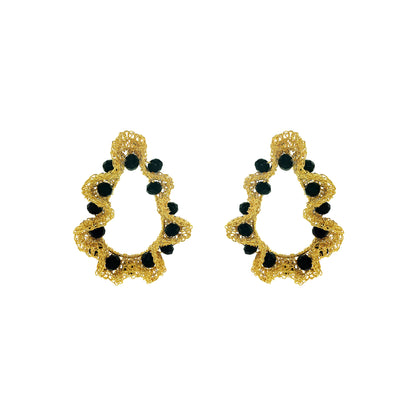 Black-Gold-Nalu-maxi-teardrop-Handmade-Crochet-Earrings handmade-crochet-teardrop-with-unique-design-18k-gold-filled-wire-hypoallergenic-lightweight-statement