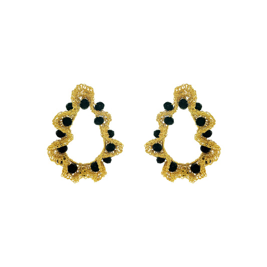 Black-Gold-Nalu-maxi-teardrop-Handmade-Crochet-Earrings handmade-crochet-teardrop-with-unique-design-18k-gold-filled-wire-hypoallergenic-lightweight-statement