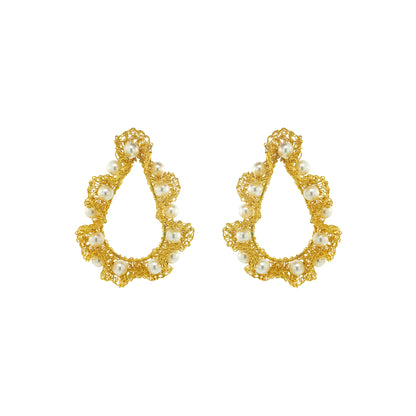 Pearl-Gold-Nalu-maxi-teardrop-Handmade-Crochet-Earrings handmade-crochet-teardrop-with-unique-design-18k-gold-filled-wire-hypoallergenic-lightweight-statement