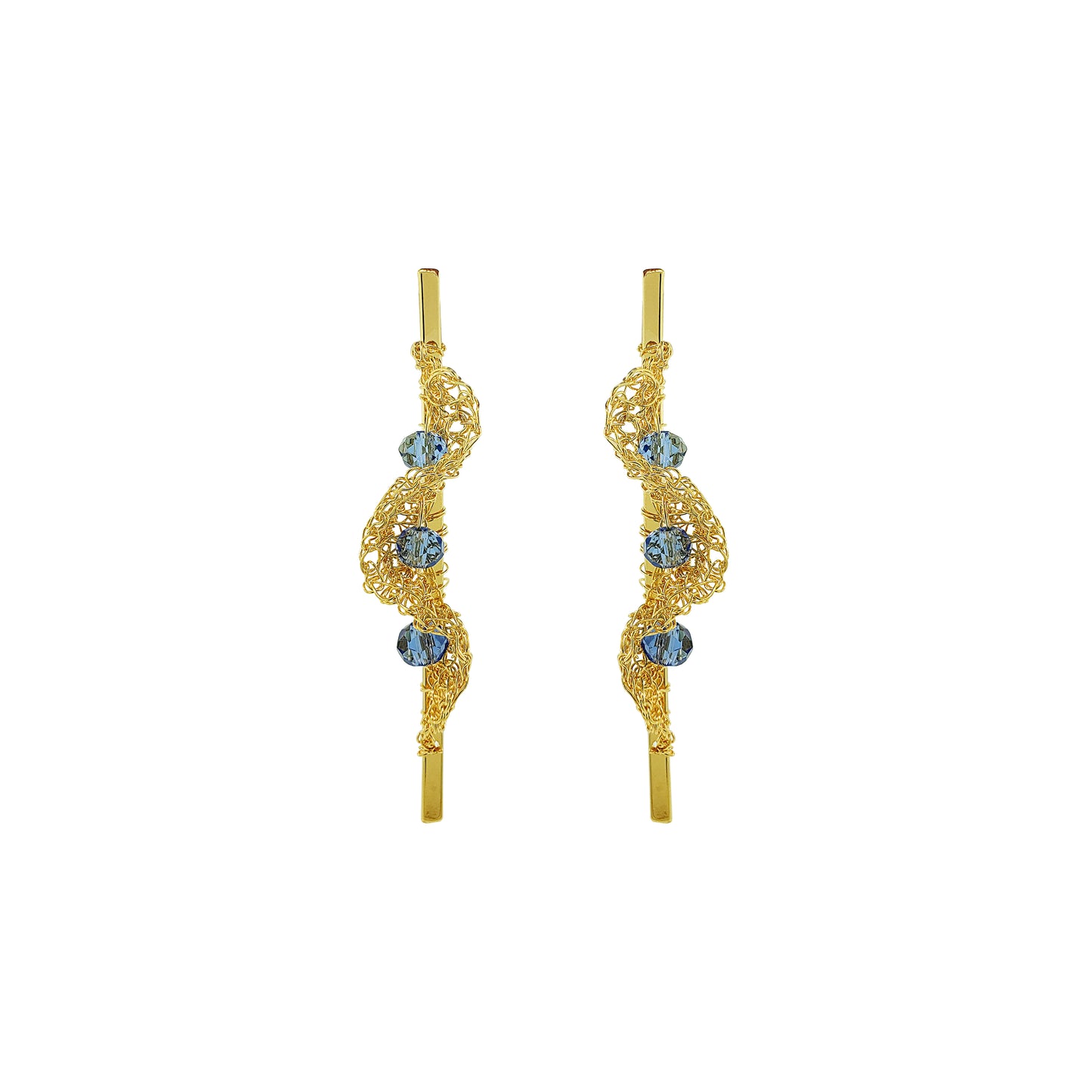 Blue-Gold-Nalu-Drop-Handmade-Crochet-Earrings-handmade-crochet-drop-with-unique-design-18k-gold-filled-wire-hypoallergenic-lightweight-statement