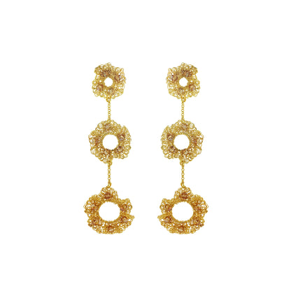 Amber-Gold-Nalu-trio-dangle-Handmade-Crochet-Earrings-handmade-crochet-cascade-with-unique-design-18k-gold-filled-wire-hypoallergenic-lightweight-statement