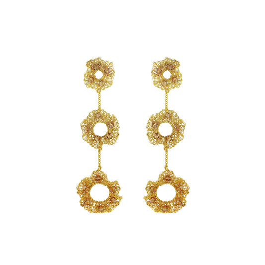 Amber-Gold-Nalu-trio-dangle-Handmade-Crochet-Earrings-handmade-crochet-cascade-with-unique-design-18k-gold-filled-wire-hypoallergenic-lightweight-statement