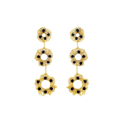 Black-Gold-Nalu-trio-dangle-Handmade-Crochet-Earrings-handmade-crochet-cascade-with-unique-design-18k-gold-filled-wire-hypoallergenic-lightweight-statement