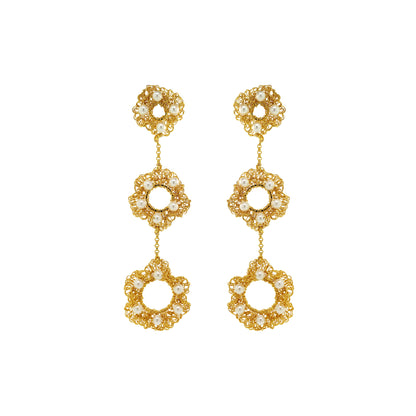 White-Gold-Nalu-trio-dangle-Handmade-Crochet-Earrings-handmade-crochet-cascade-with-unique-design-18k-gold-filled-wire-hypoallergenic-lightweight-statement
