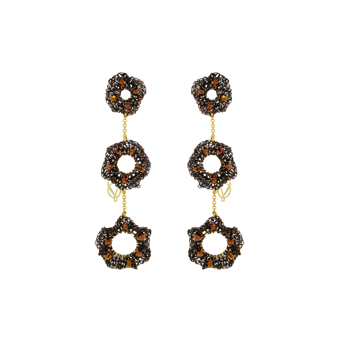 Sepia Mix Nalu Trio Dangle Handmade Crochet Earrings