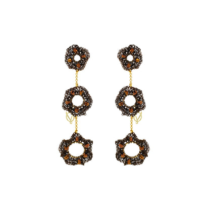 Sepia Mix Nalu Trio Dangle Handmade Crochet Earrings
