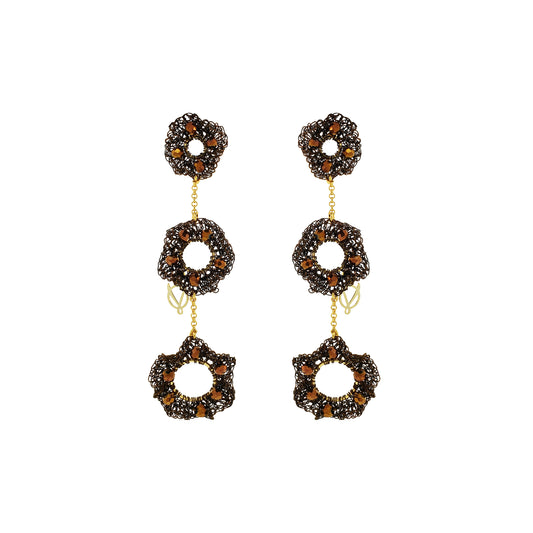 Sepia Mix Nalu Trio Dangle Handmade Crochet Earrings