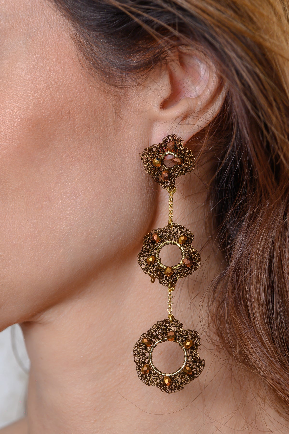 Sepia Mix Nalu Trio Dangle Handmade Crochet Earrings