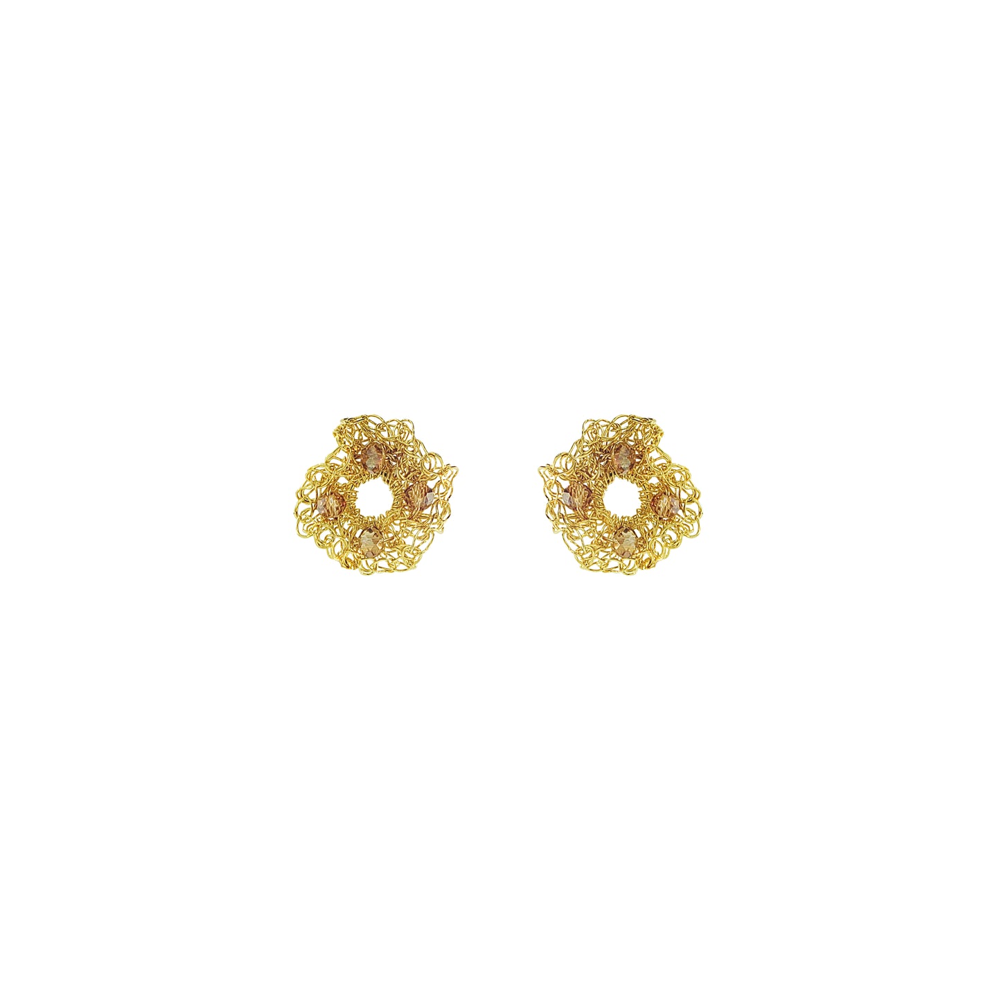 Amber & Gold Nalu Mini Post Handmade Crochet Earrings
