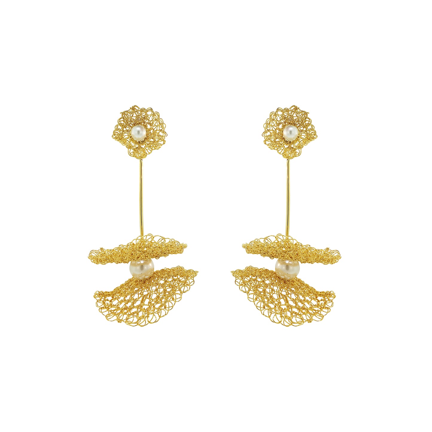 White-Gold-Nalu-maxi-dangle-Handmade-Crochet-Earrings handmade-crochet-large-dangle-with-unique-design-18k-gold-filled-wire-hypoallergenic-lightweight-statement
