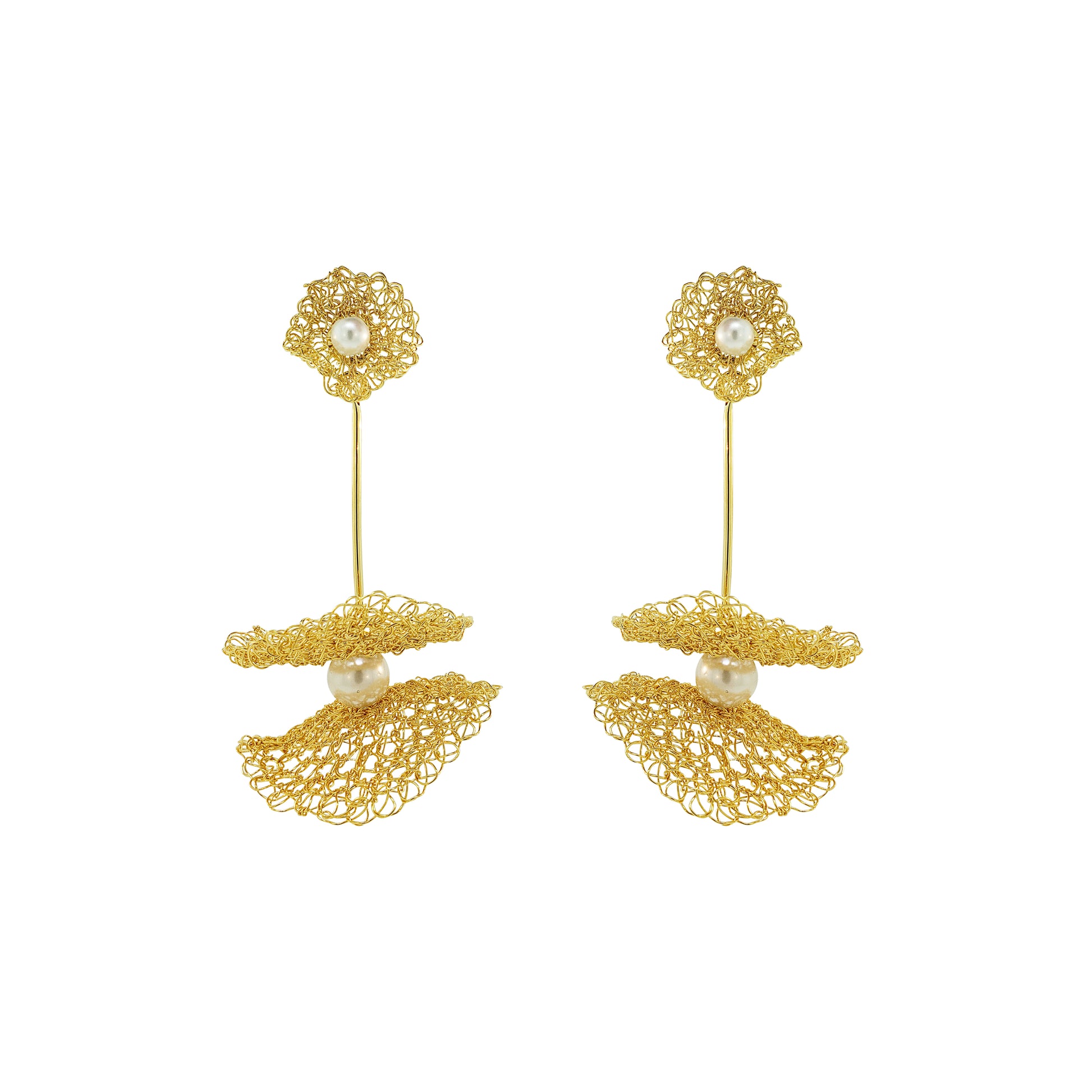 White-Gold-Nalu-maxi-dangle-Handmade-Crochet-Earrings handmade-crochet-large-dangle-with-unique-design-18k-gold-filled-wire-hypoallergenic-lightweight-statement