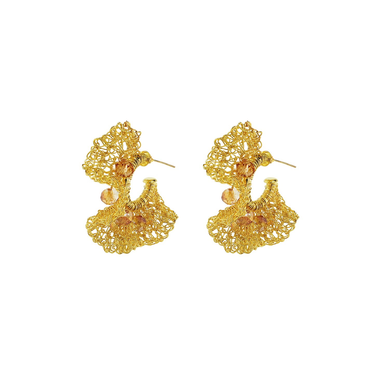 Amber-Gold-Nalu-Hoops-Handmade-Crochet-Earrings handmade-crochet-hoops-with-unique-design-18k-gold-filled-wire-hypoallergenic-lightweight-statement-jewelry