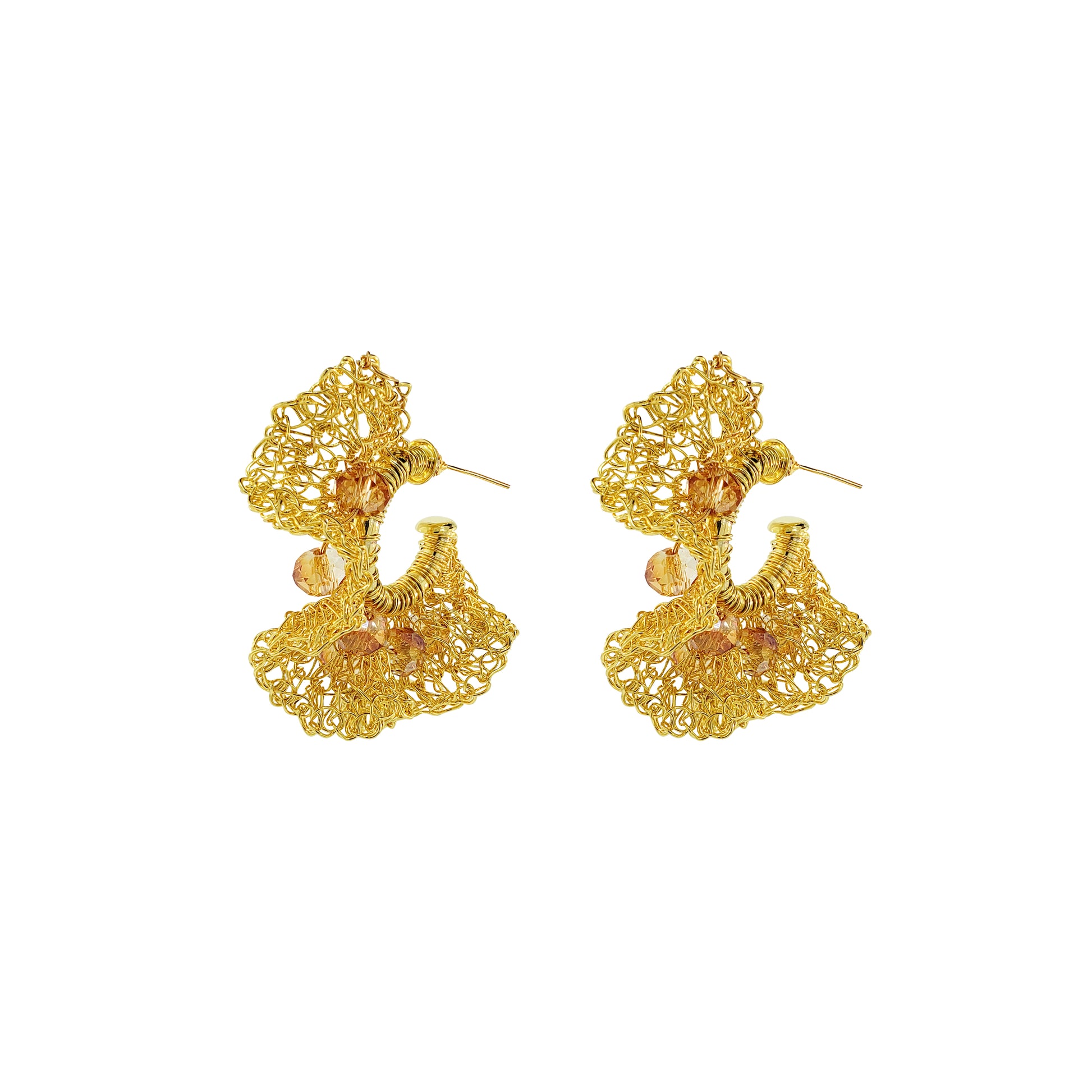 Amber-Gold-Nalu-Hoops-Handmade-Crochet-Earrings handmade-crochet-hoops-with-unique-design-18k-gold-filled-wire-hypoallergenic-lightweight-statement-jewelry