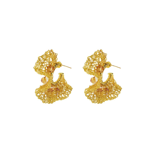 Amber-Gold-Nalu-Hoops-Handmade-Crochet-Earrings handmade-crochet-hoops-with-unique-design-18k-gold-filled-wire-hypoallergenic-lightweight-statement-jewelry