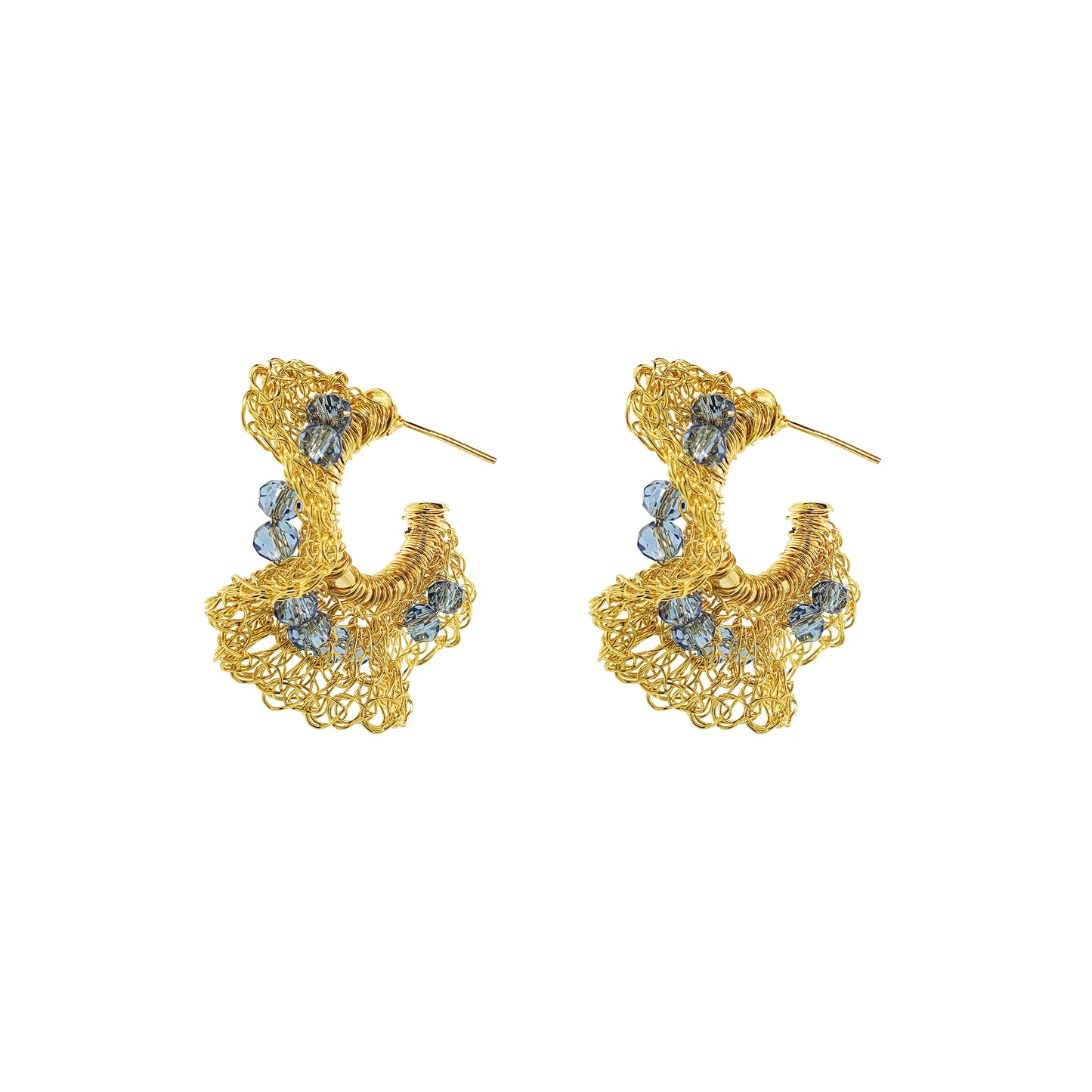 Blue & Gold Nalu Duo Hoops Handmade Crochet Earrings