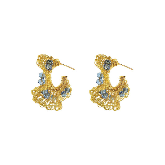 Blue & Gold Nalu Duo Hoops Handmade Crochet Earrings
