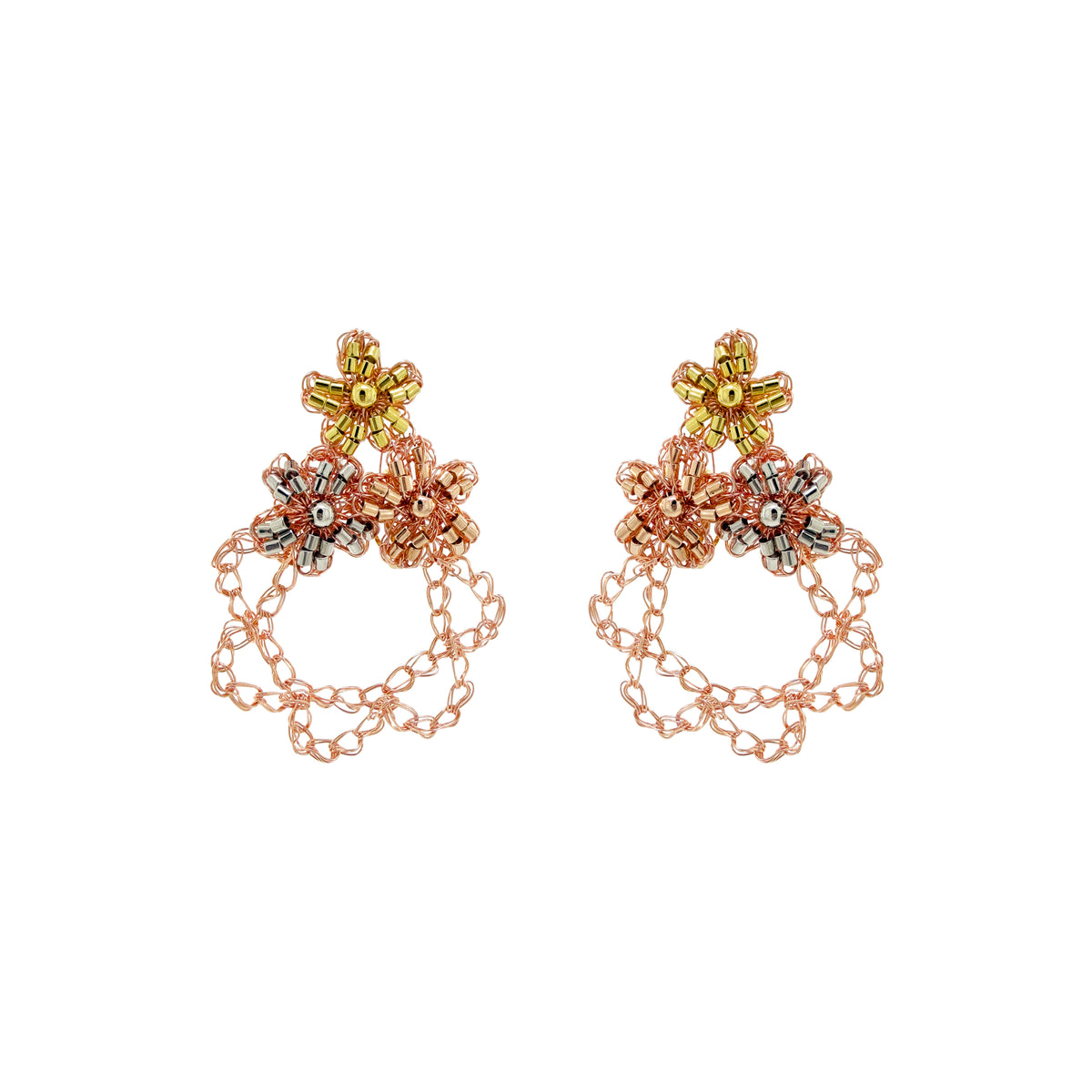 Trio Gold Mix Aster Trio Handmade Crochet Earrings